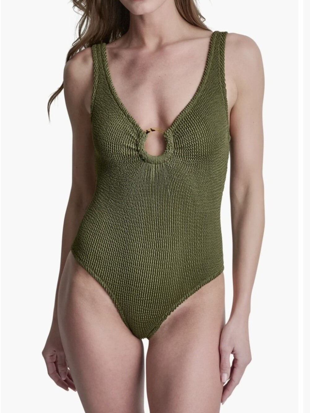 DKNY Stretch Island Ring One-Piece Swimsuit, COLOR Green, ONE SIZE